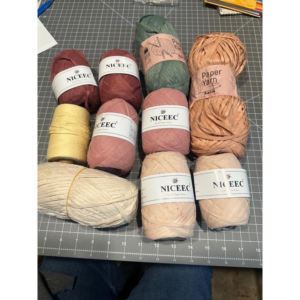 Lot of 10 NICEEC Kraft Paper Yarn & Rafia Skeins Mixed Earth Tones Crochet Knit